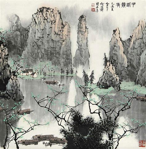 流水画|高山流水图（齐白石画作）